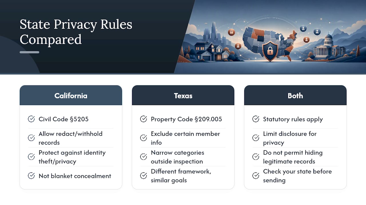 California and Texas HOA privacy comparison