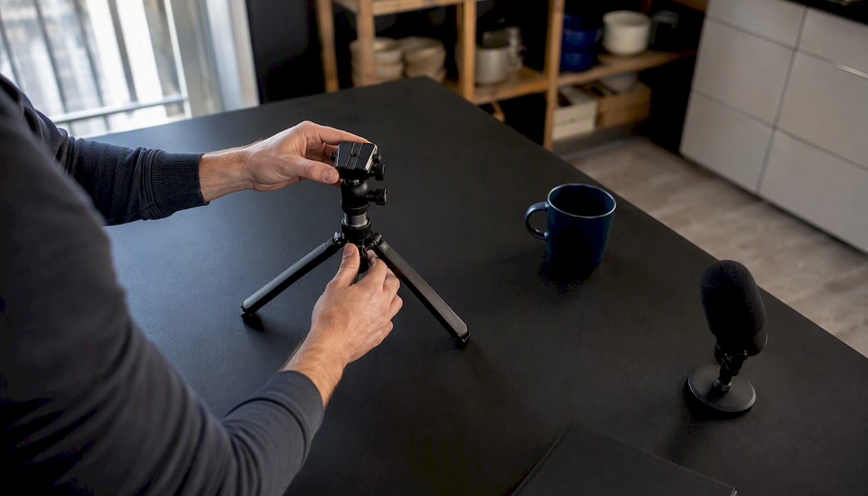 Hands adjusting camera for product demo video