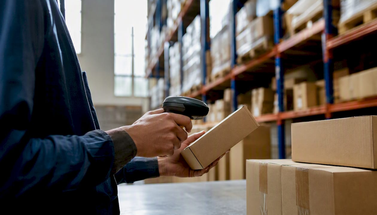 Hands scanning inbound inventory items