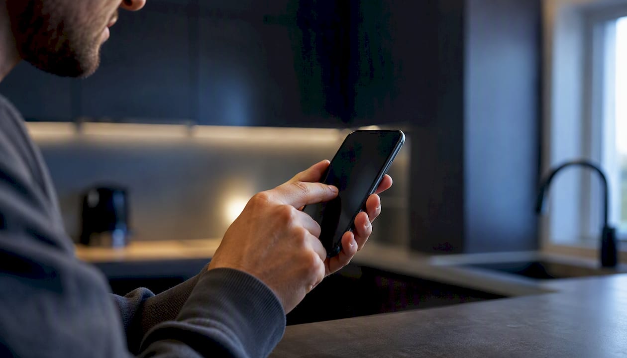 Hands adjusting phone brightness in dark ambient