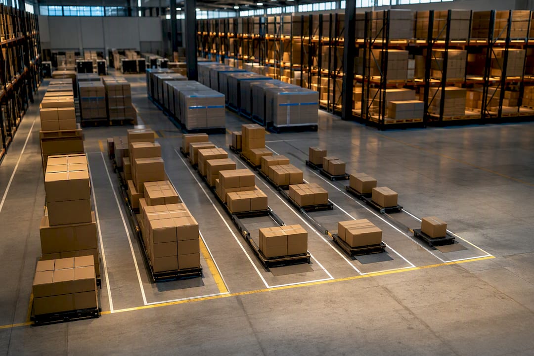 Organized inventory cartons at different stock levels