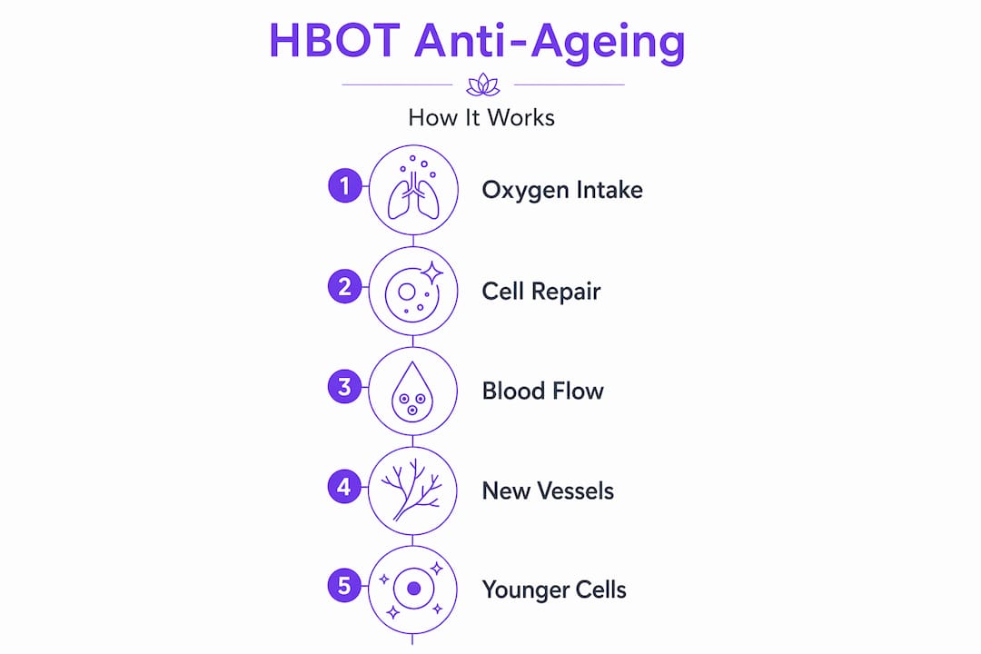 Infographic showing HBOT anti-ageing steps