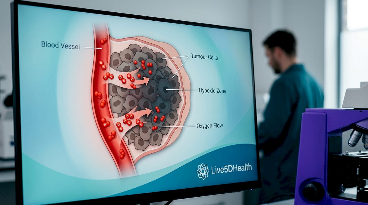 Medical illustration of oxygen diffusion in tumor tissue