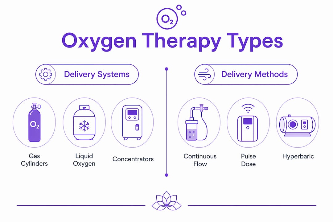 Infographic comparing oxygen delivery systems and methods