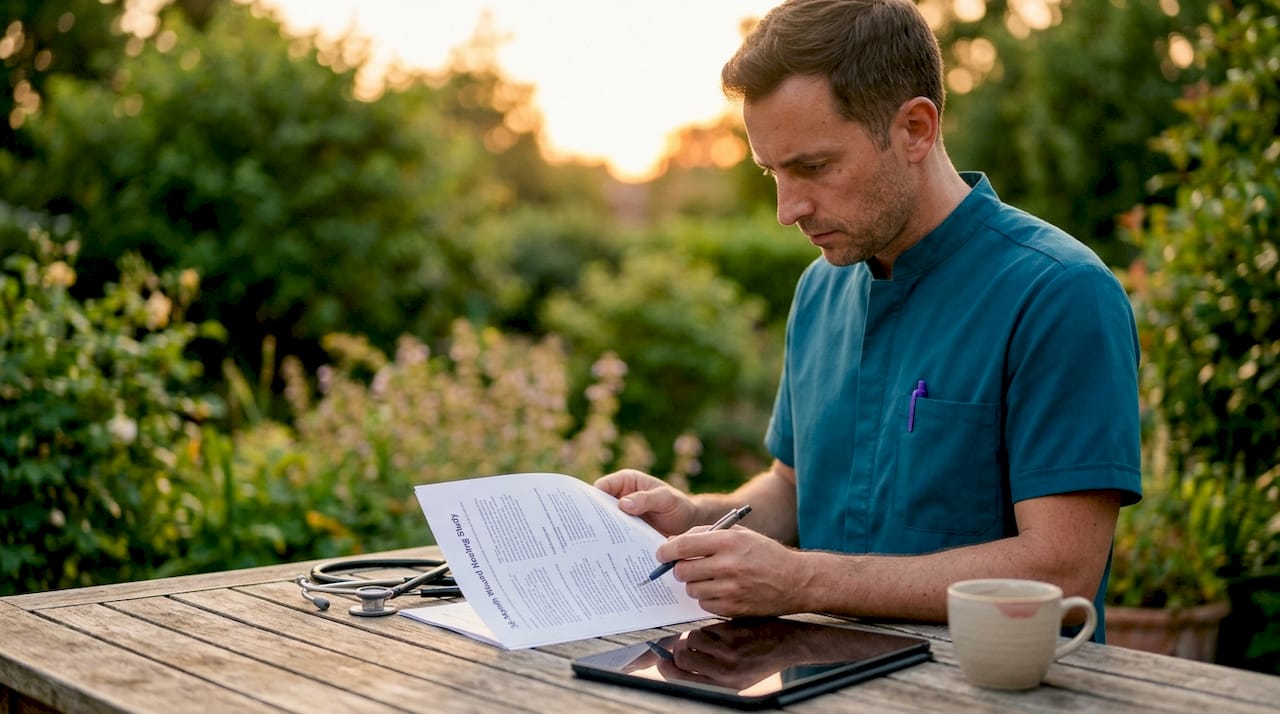 Clinician reviewing wound healing study documents