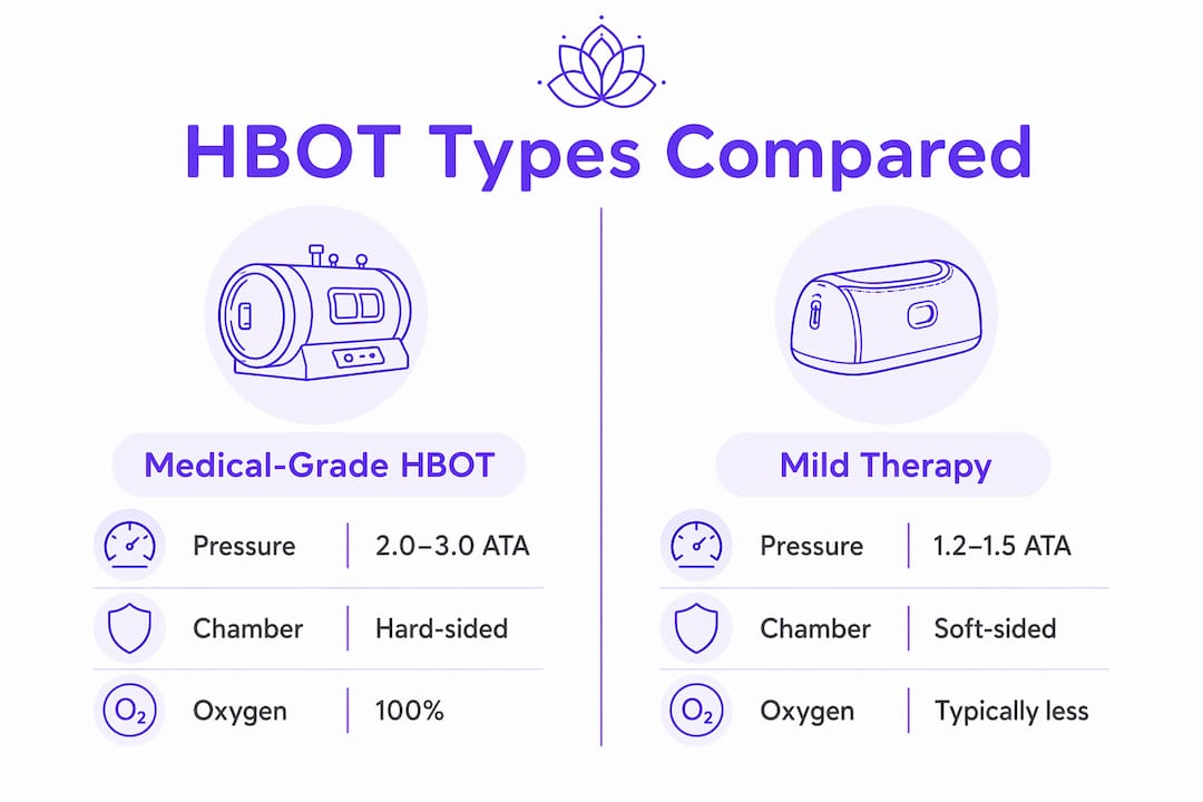 Infographic comparing medical-grade and mild hyperbaric therapy