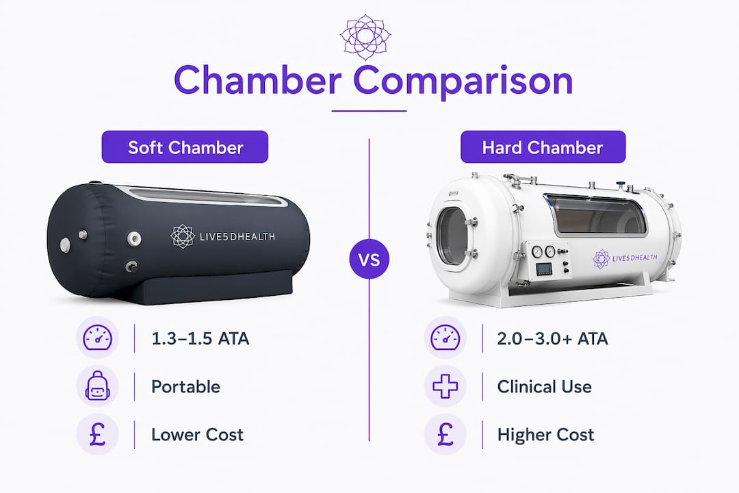 Infographic comparing soft and hard hyperbaric chambers