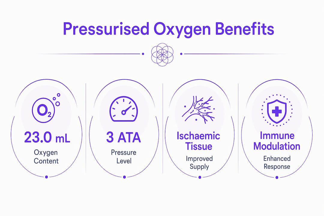 Infographic showing key benefits of pressurised oxygen therapy