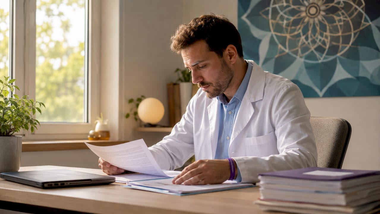 Clinician reviewing cognitive recovery protocols