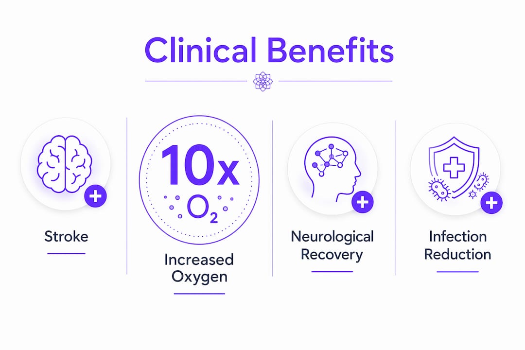 Infographic showing clinical benefits of monoplace hyperbaric therapy