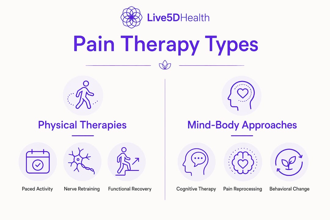 Infographic comparing physical and mind-body pain therapies