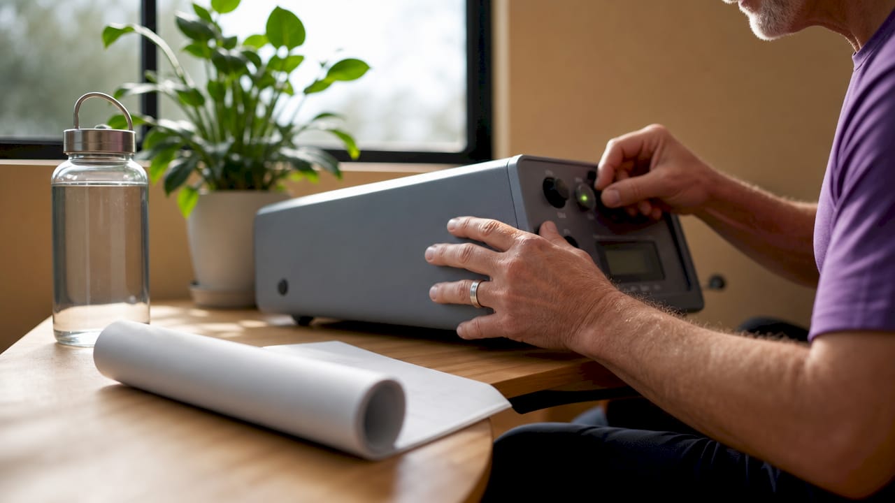 Hands adjusting PEMF therapy device settings
