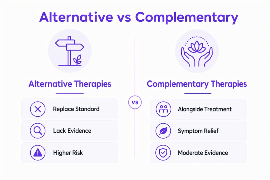 Infographic comparing alternative and complementary cancer therapies