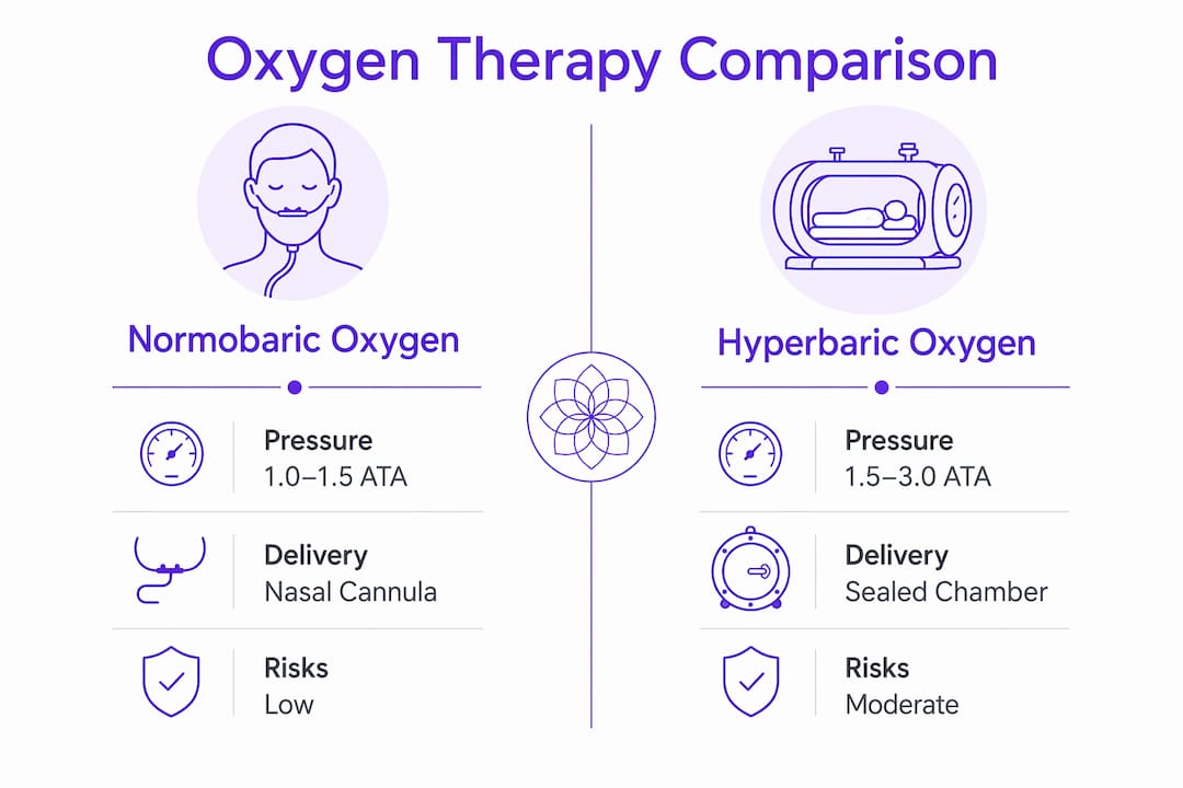 Infographic comparing normobaric and hyperbaric oxygen therapies