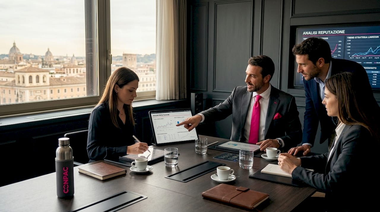 Il team sta lavorando insieme per definire la strategia dei contenuti su LinkedIn.