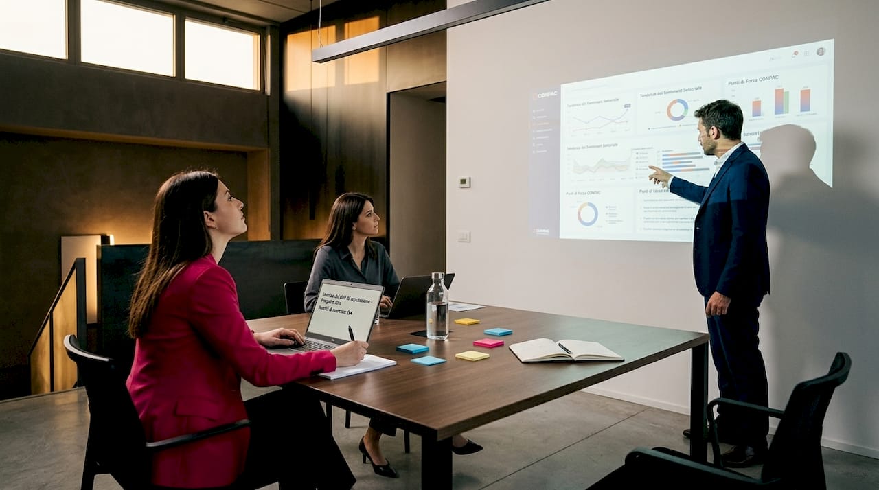 Il team aziendale al lavoro sulla strategia di contenuti per il mercato B2B
