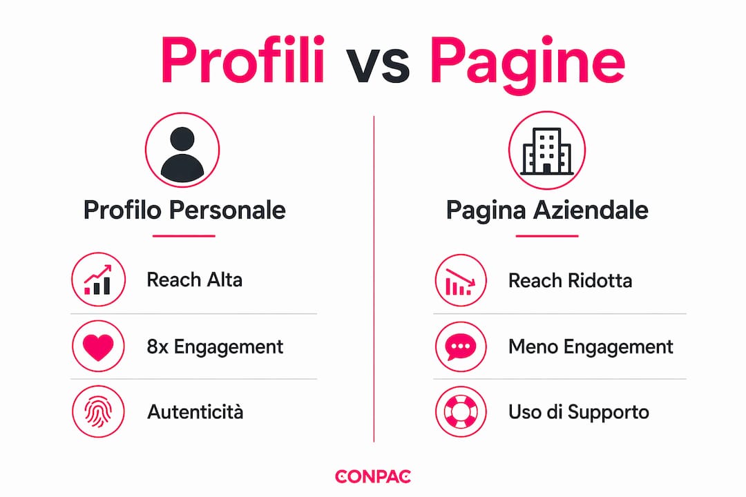 Infografica: differenze tra profilo personale e pagina aziendale su LinkedIn