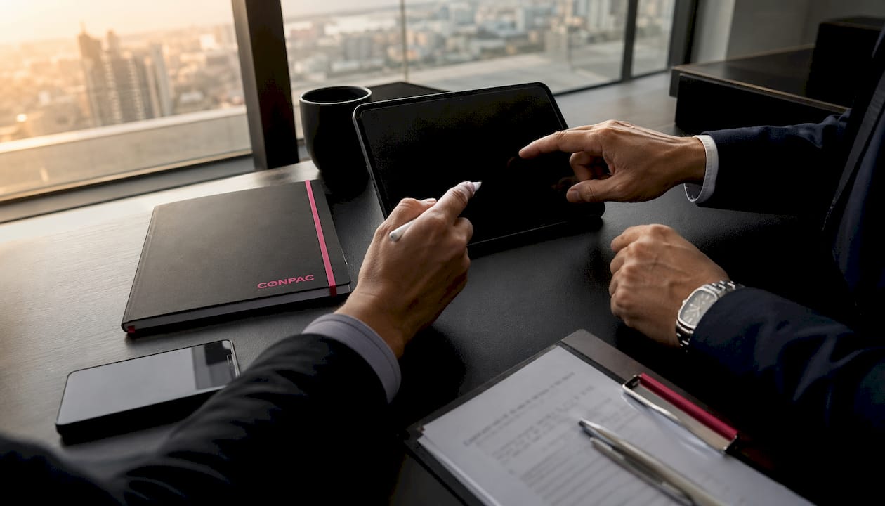 Primo piano sulle mani mentre modificano le date in un calendario digitale