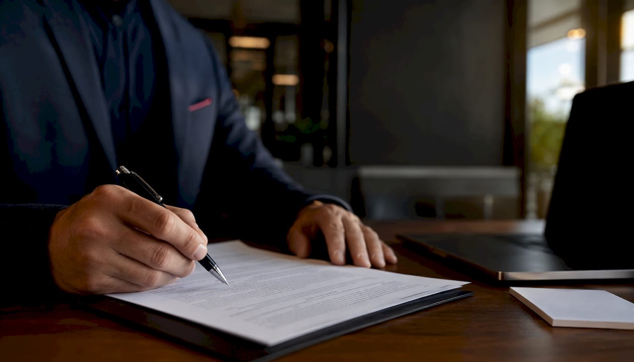 Firma di un contratto in una sala riunioni di un'azienda