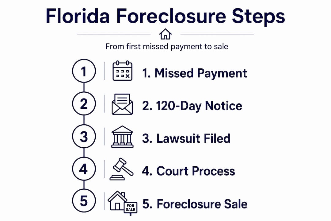 Infographic outlining Florida foreclosure process steps