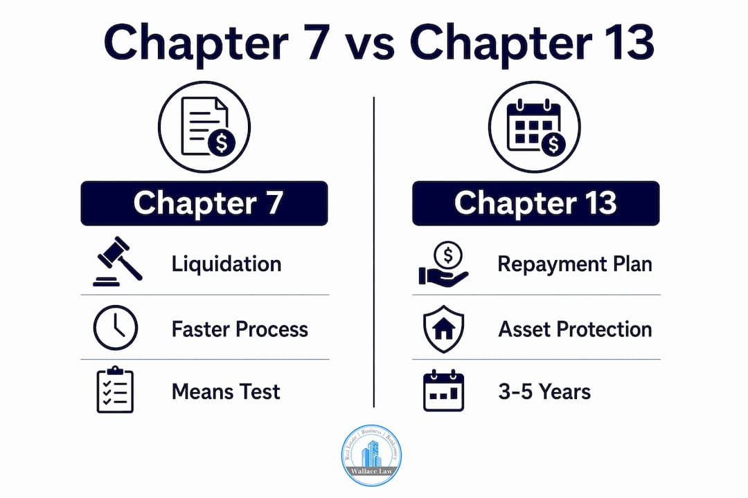 Infographic comparing Chapter 7 and Chapter 13 bankruptcy