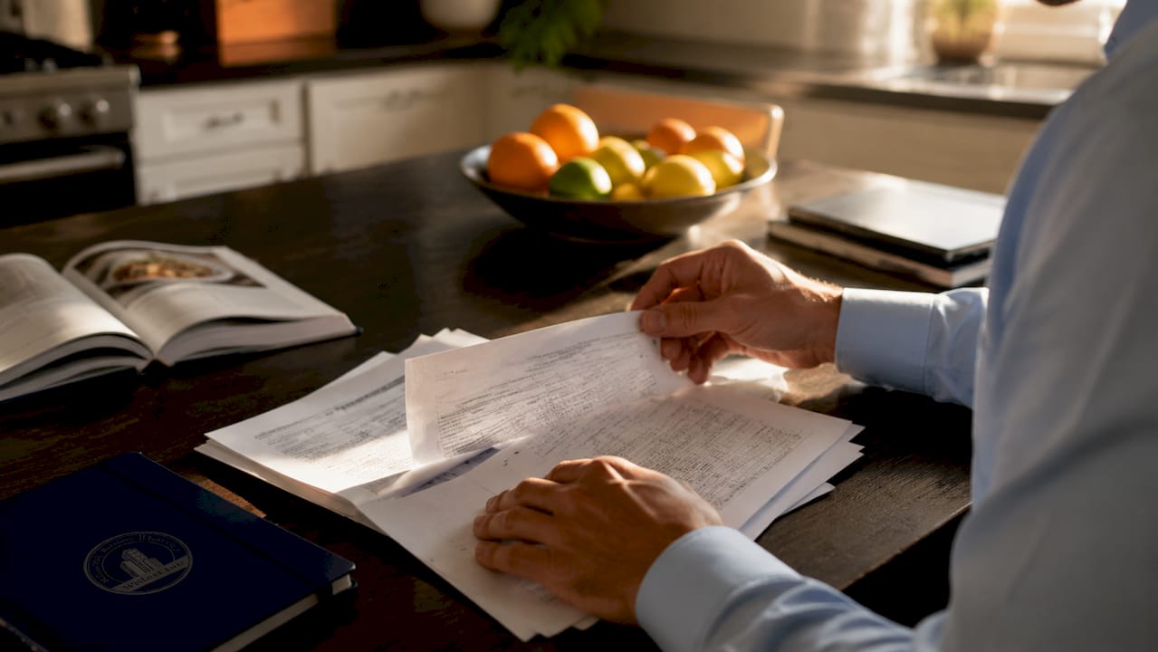 Hands holding LLC legal documents on desk
