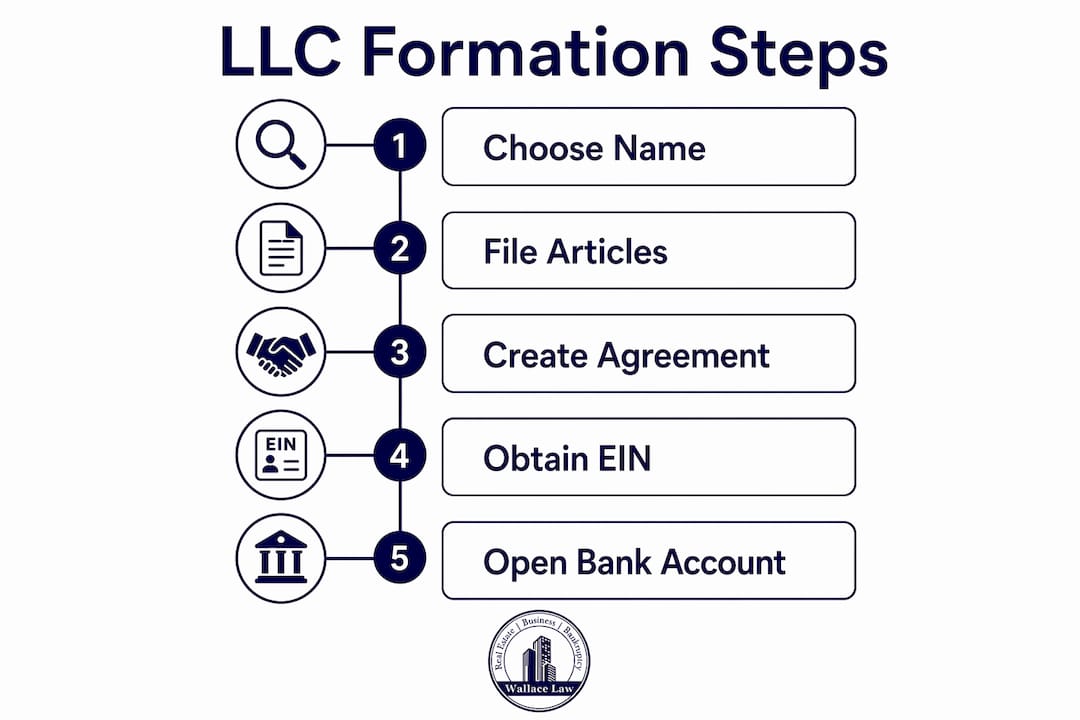 Infographic illustrating steps to form an LLC