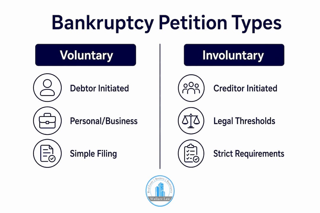 Infographic comparing voluntary and involuntary bankruptcy petitions