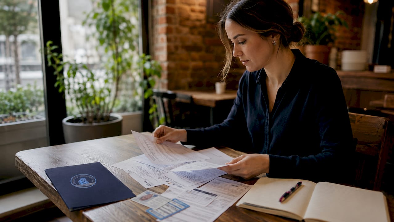 Man sorting identification and tax documents