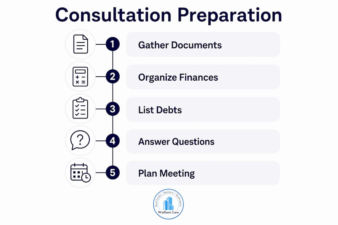 Infographic outlining bankruptcy consultation preparation steps