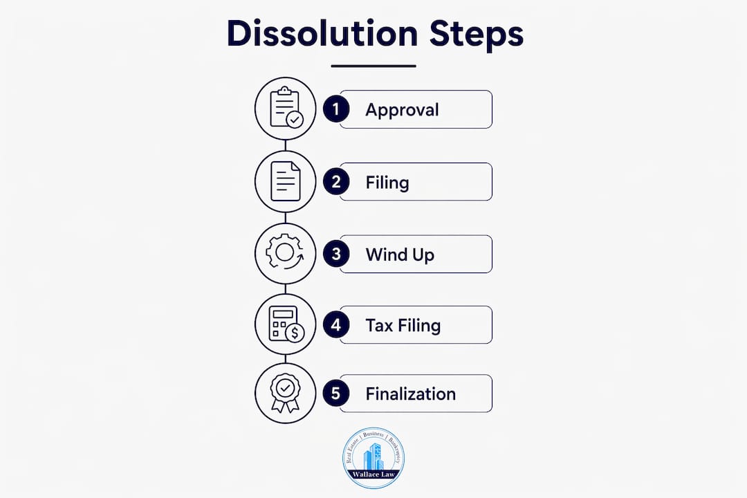 Infographic showing step-by-step Florida business dissolution