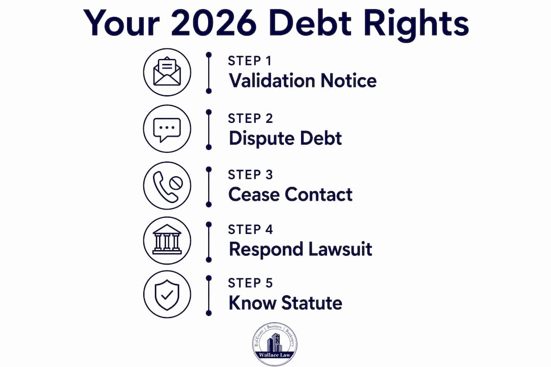 Infographic outlining 5 steps of debt collection rights process in 2026