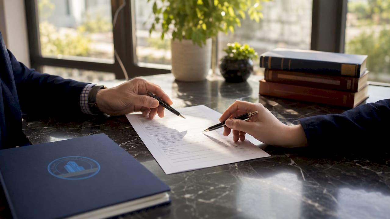 Close-up hands examining LLC identity documents