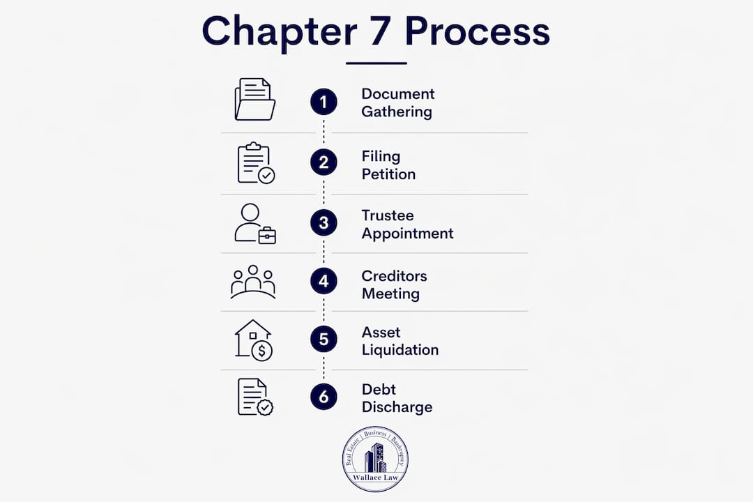 Infographic illustrating Chapter 7 bankruptcy steps