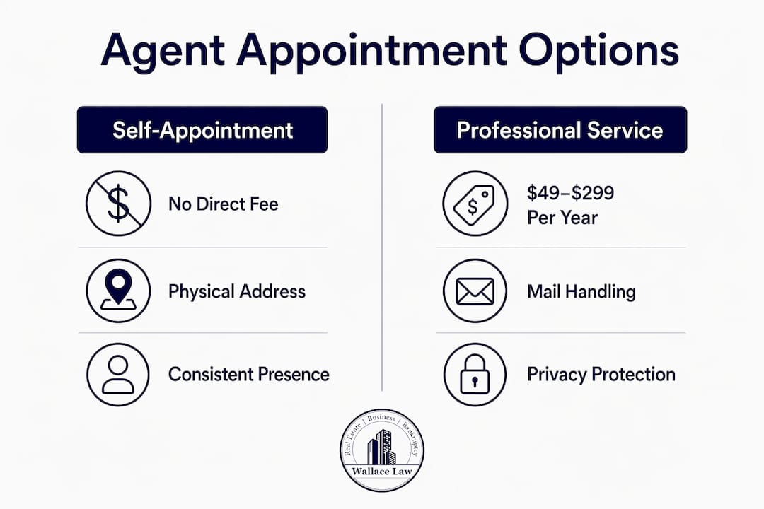 Infographic comparing self-appointment and professional registered agent services