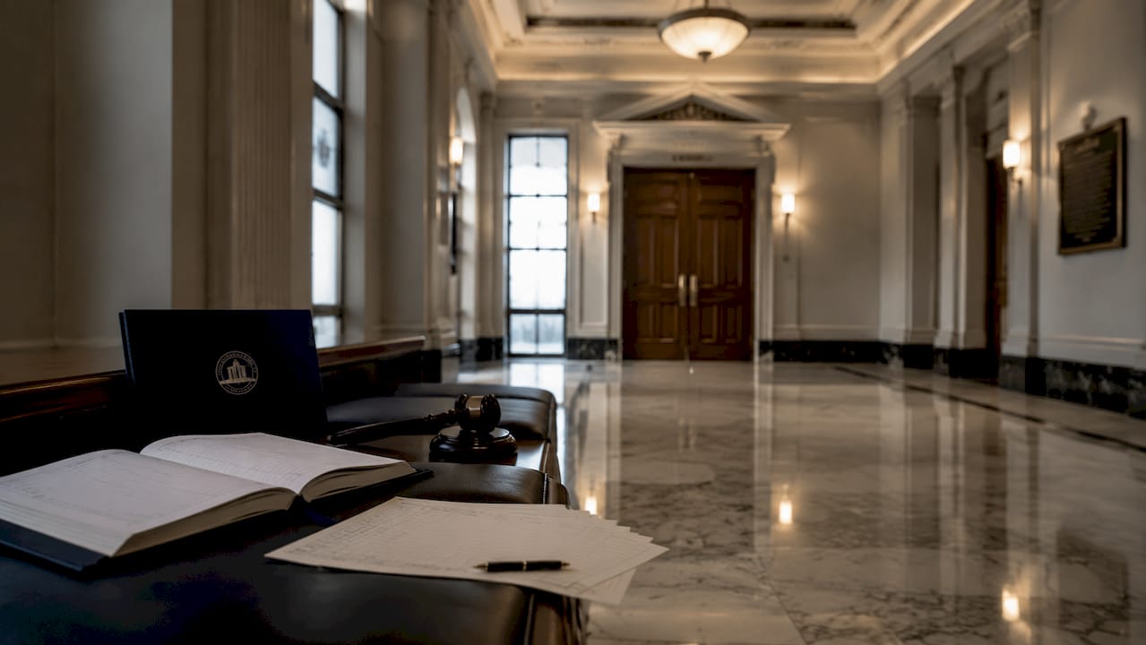 Courtroom hallway before foreclosure auction
