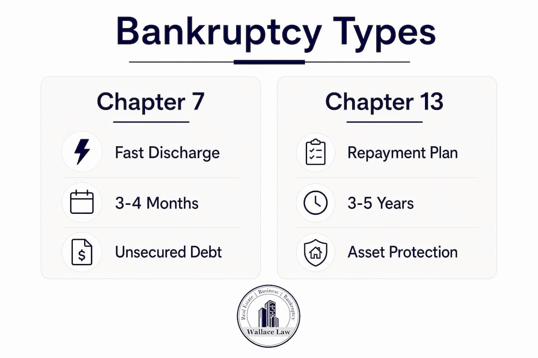 Infographic comparing Chapter 7 and Chapter 13 bankruptcies