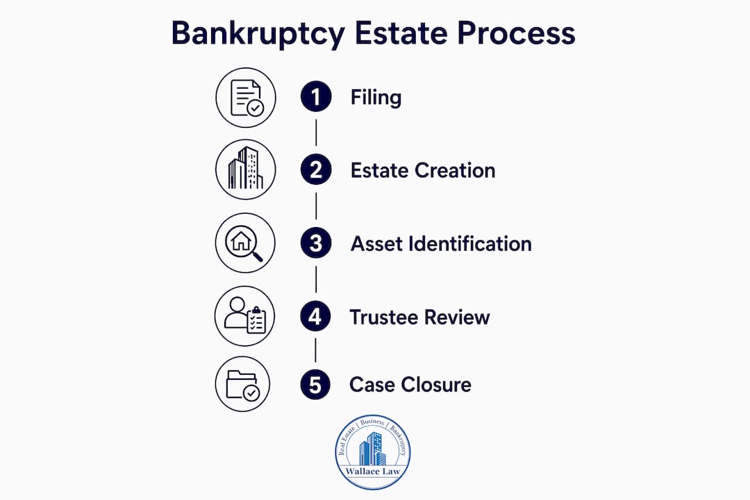 Infographic illustrating bankruptcy estate process steps