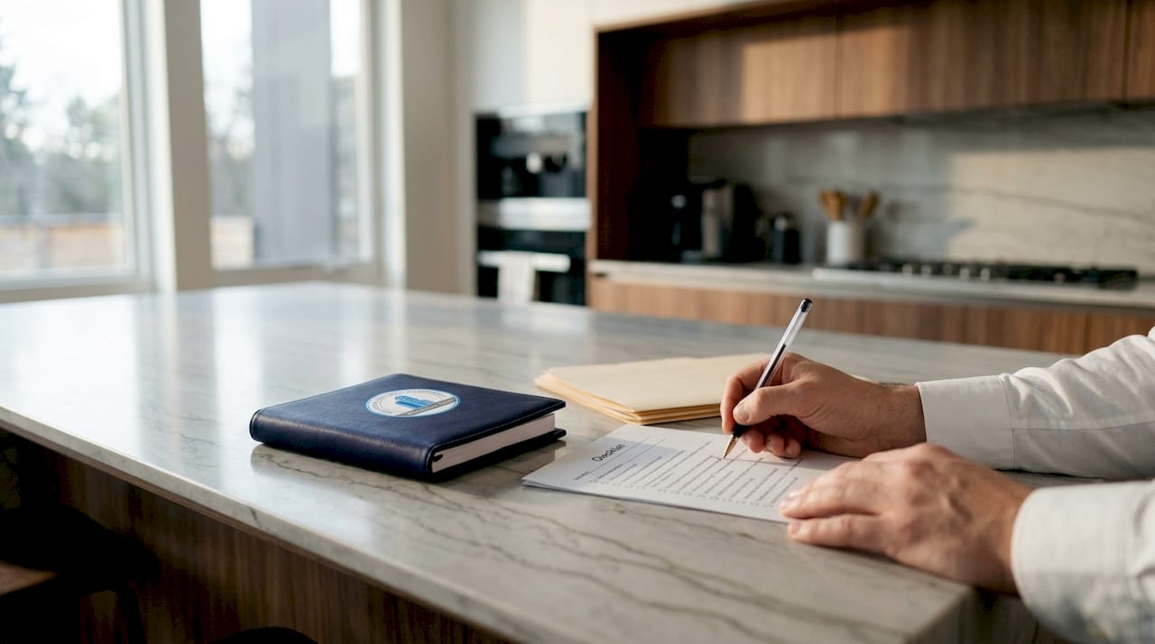 Hands reviewing financial documents checklist