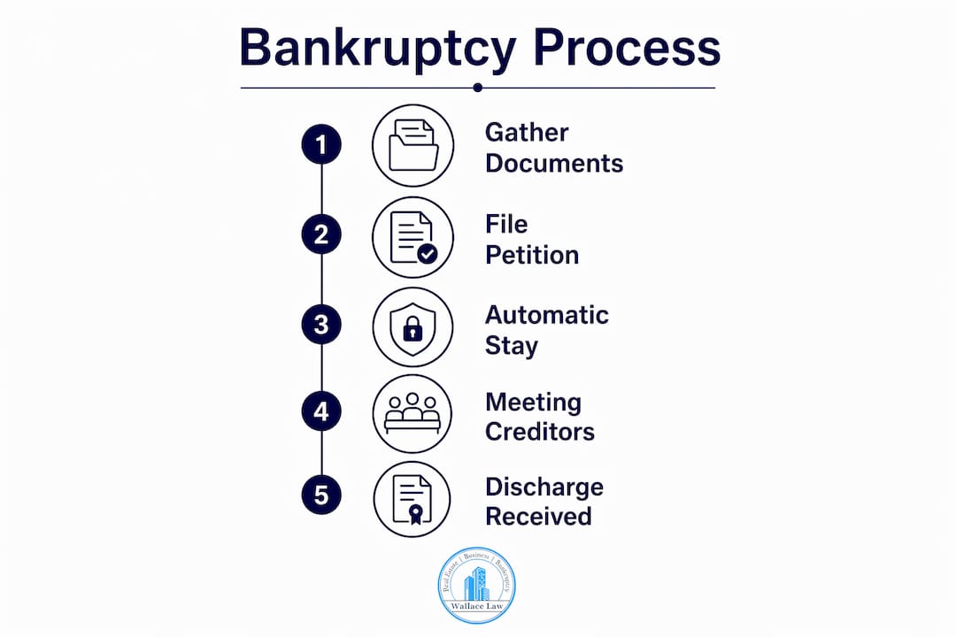 Infographic illustrating the bankruptcy process steps