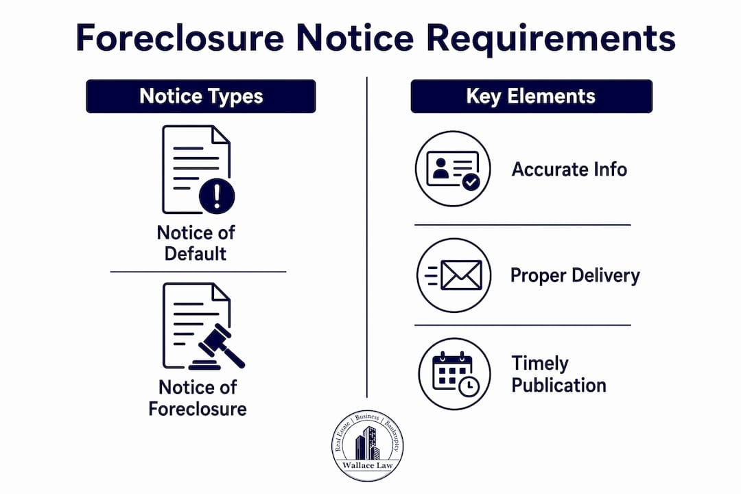 Infographic showing foreclosure notice legal requirements