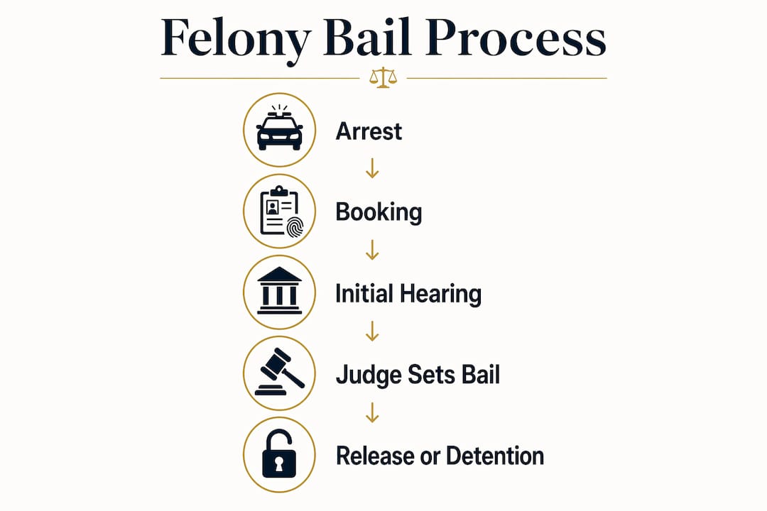 Infographic illustrating felony bail process steps