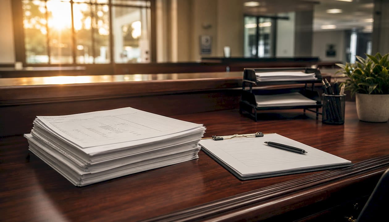 Overhead courthouse bail schedule paperwork