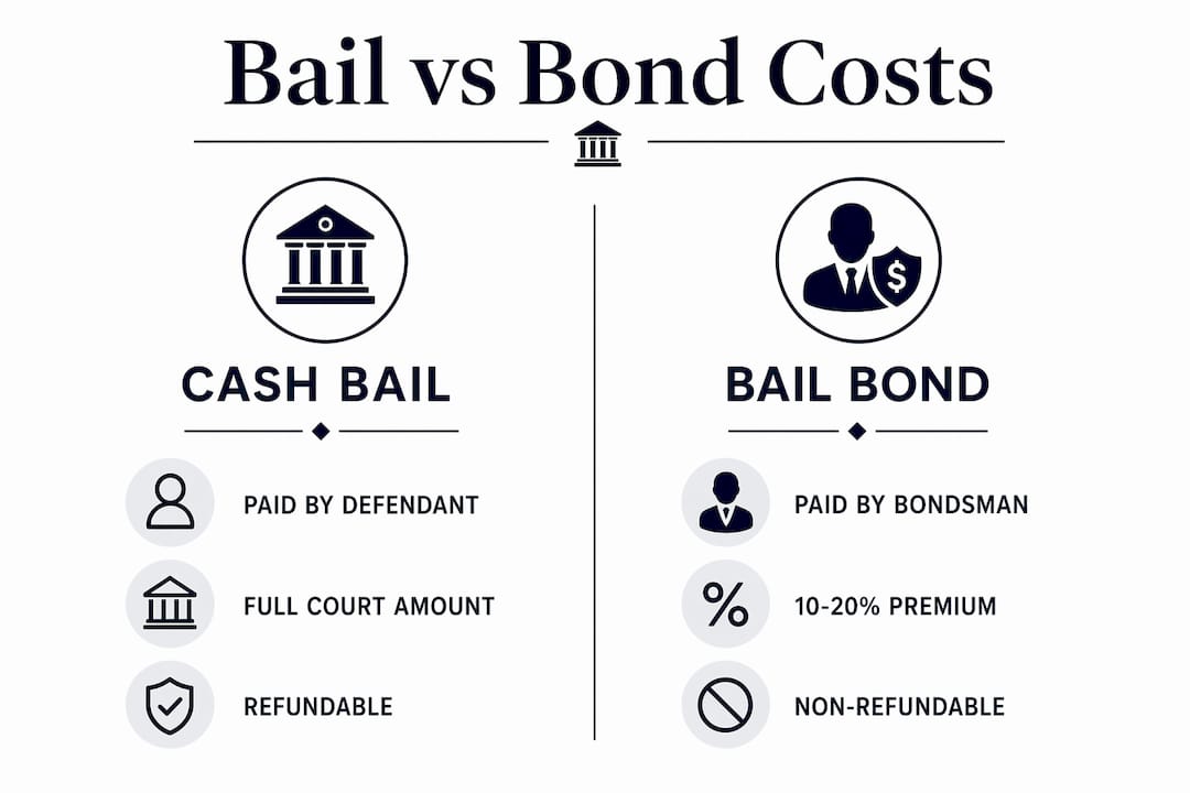 Infographic comparing bail and bond payment details