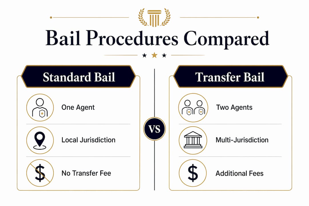 Jurisdictional Transfer Bail Explained for Ohio Defendants 2 Infographic comparing transfer and standard bail procedures