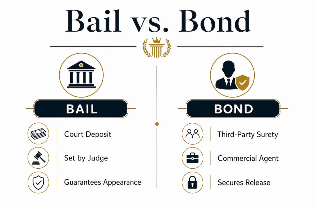 Infographic comparing bail and bond in felony cases