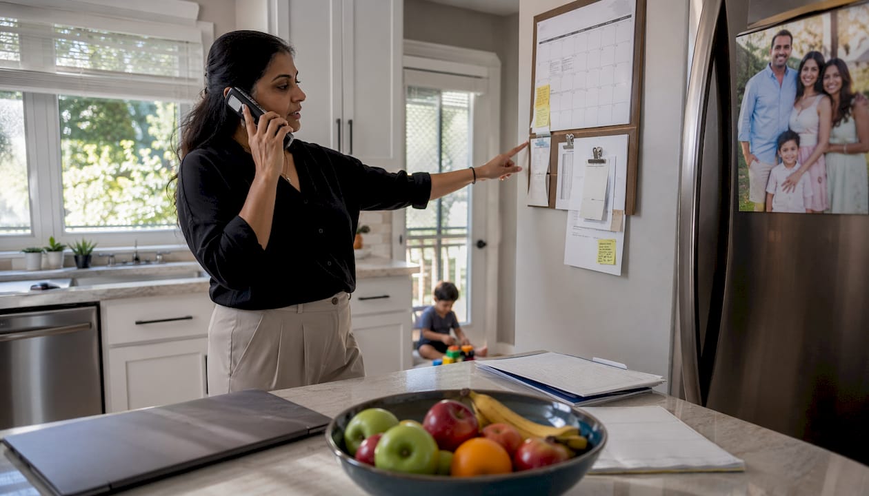 Woman managing family and work duties