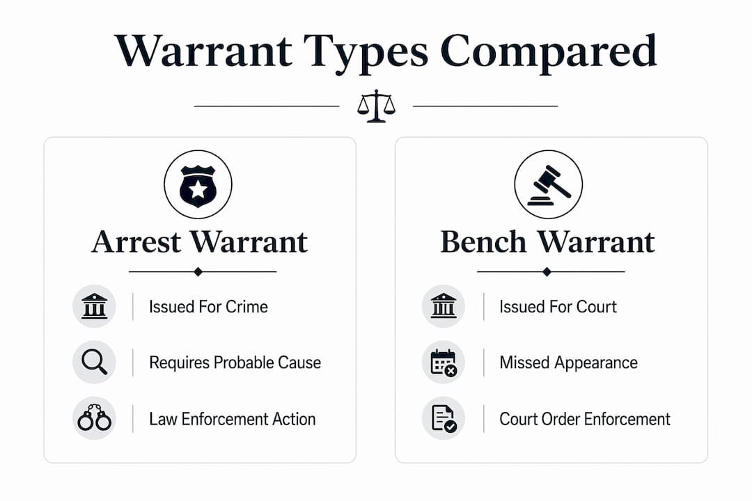 Infographic comparing arrest and bench warrants