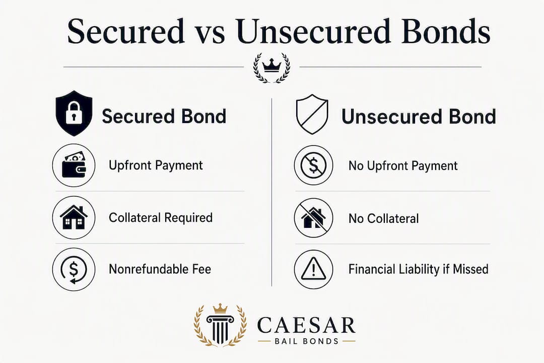Infographic comparing secured and unsecured bail bonds