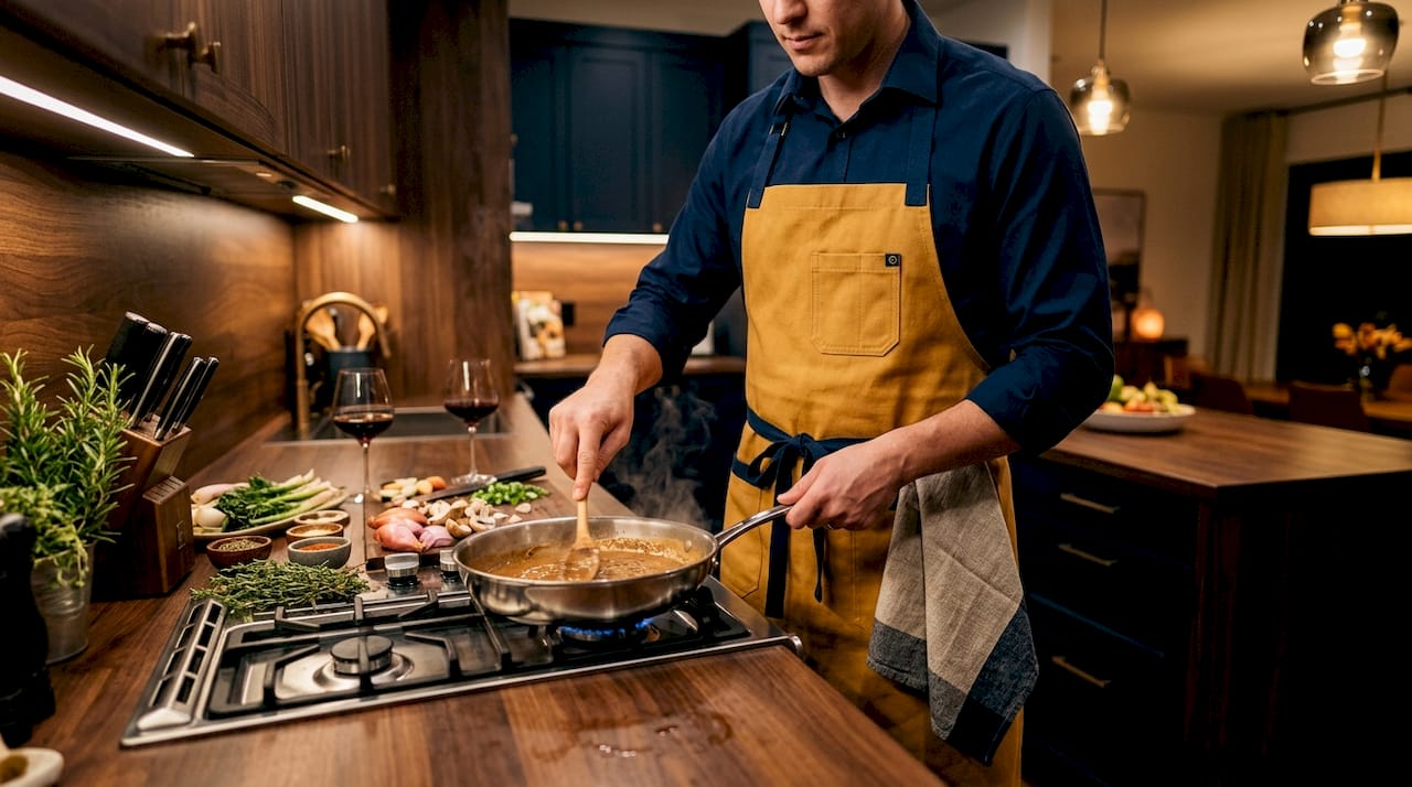 Chef cooking onsite at dinner party